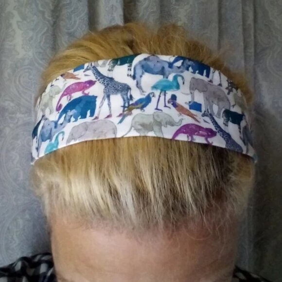 Liberty of London Art Fabric Headband Queue The Zoo Animals Blue Purple Colorful - Picture 1 of 15